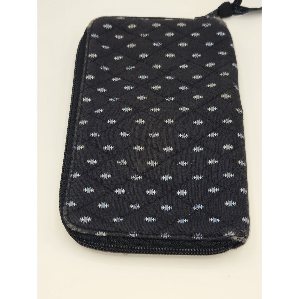 Vera Bradley Quilted Cotton Zip Around Wallet Canyon Pattern Vintage Black Blue - Picture 5 of 6